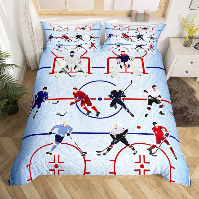 Bettwäsche-Set Graffiti-Eishockey von Jessica Chen in Blau, 3-teilig mit Bettbezug und Kissenbezügen, B/H: 220 x 240 cm - Bild 1