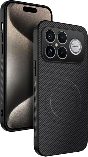 Business Ledertasche mit Carbon-Struktur für Xiaomi Poco F8 Ultra Pro und Redmi K90 Pro Max in Schwarz mit magnetischer Ladefunktion - Bild 1
