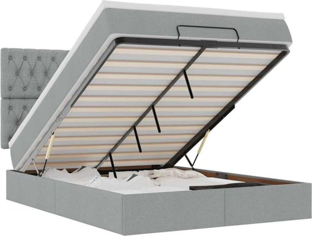 vidaxl Ottoman Polsterbett mit Matratze aus Stoff in Grau B/T/H: 140 x 190 x 128 cm - Bild 1