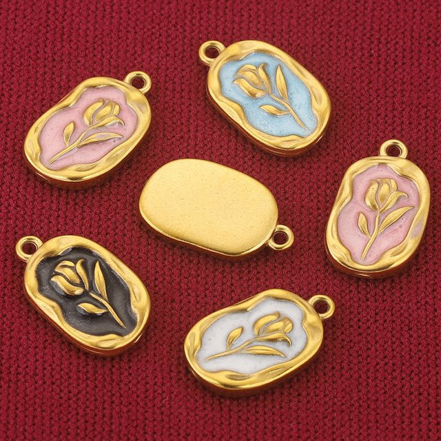 Alisaya Charms, Tulpen Blume, Edelstahl, Rosa Schwarz Emaille, Unisex - Bild 1
