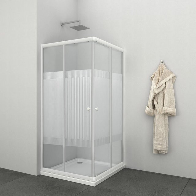 Sanotechnik Eck-Duschkabine in Weiß, B/T/H: 90 x 90 x 180 cm - Bild 1