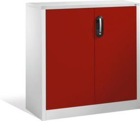 C+P Akten-Sideboard Acurado mit Drehtüren und Schloss, Front Rubinrot, Korpus Lichtgrau, H: 100 cm, B: 93 cm, T: 40 cm - Bild 1