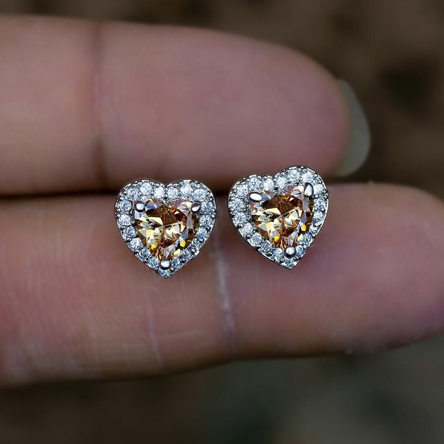 YIRAN Jewelry Ohrstecker, Herz, Regenbogen Kristallstein, Zirkonia, Damen - Bild 1