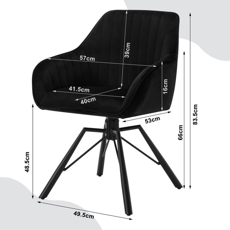 WOLTU 2er Set drehbare Esszimmerstühle aus Samt in Grau mit Armlehnen und ergonomischer Polsterung - Bild 6