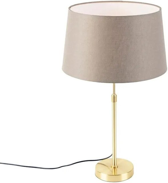 QAZQA Tischlampe aus Messing in Gold mit beige Leinenschirm, dimmbar und höhenverstellbar, Höhe: 60 cm - Bild 1