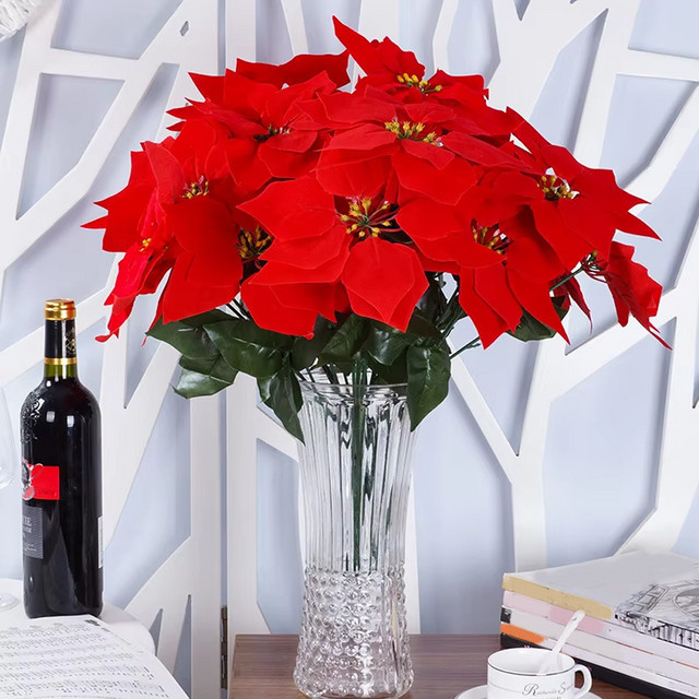 Künstliche rote Rosen-Zweige von Kmitang als Weihnachtsdekoration, Höhe: 50 cm - Bild 1