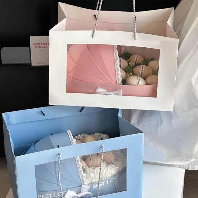 Multifunktionale Baby-Shower-Geschenkbox mit Mondkuchen- und Blumenarrangement in Blau, Rosa und Weiß - Bild 1