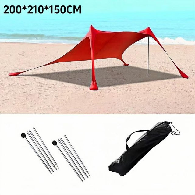 Harmonious Living Home Strandzelt mit UV-Schutz und Windwiderstand für 3-4 Personen, Rot, B/T/H: 200 x 210 x 150 cm - Bild 1