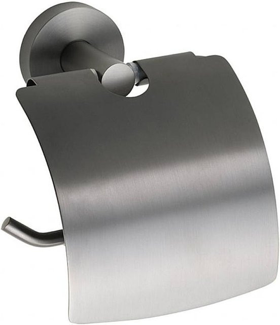 Brillantbad BAPHIT Papierrollenhalter mit Deckel aus Metall in Messing Metallic Grau matt für Bad und WC, B/H/T: 14,0 x 15,5 x 8,0 cm - Bild 1