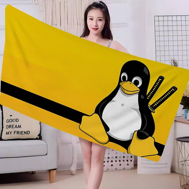Potdemiel Mikrofaser-Strandtuch Linux Operating System Tux Penguin in Gelb, schnelltrocknendes Reisehandtuch für Pool, Schwimmen und Yoga - Bild 1