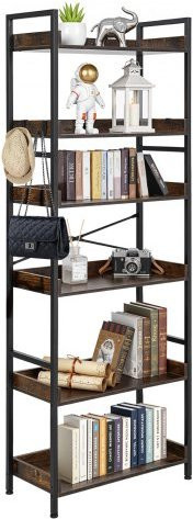 VEVOR Industrie-Bücherregal 6-stufig in Rustikaler Braun, Vintage Leiterregal mit Metallrahmen und offenen Fächern, B/T/H: 175 x 30 x 30 cm - Bild 1
