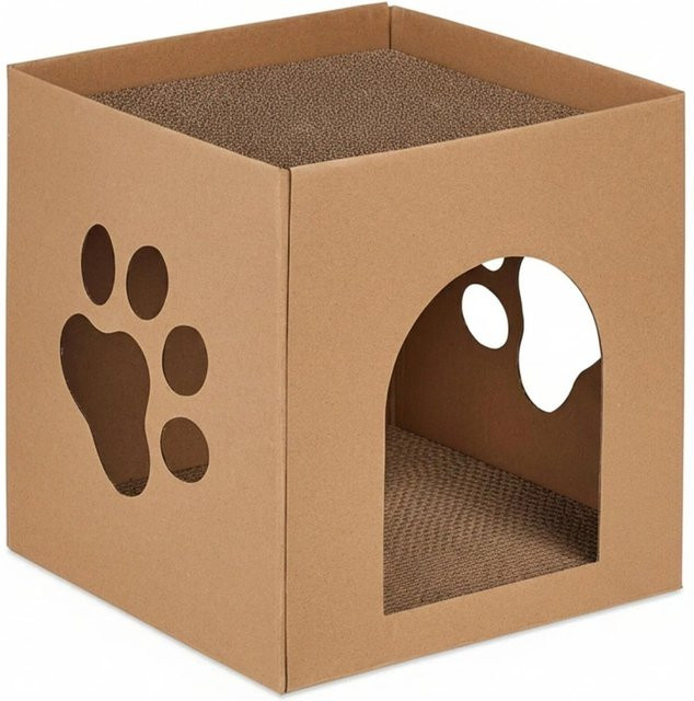 Relaxdays Katzenhaus aus Pappe in Braun mit Kratzbrett B/T/H: 30 x 30 x 30,5 cm - Bild 1