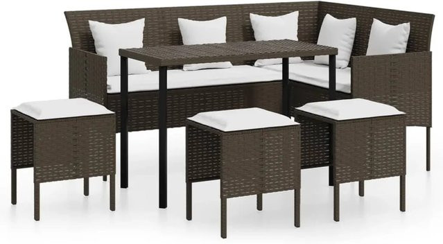 vidaXL 5-tlg Sofagarnitur in L-Form aus braunem Poly-Rattan mit Kissen und pulverbeschichtetem Stahlgestell - Bild 1
