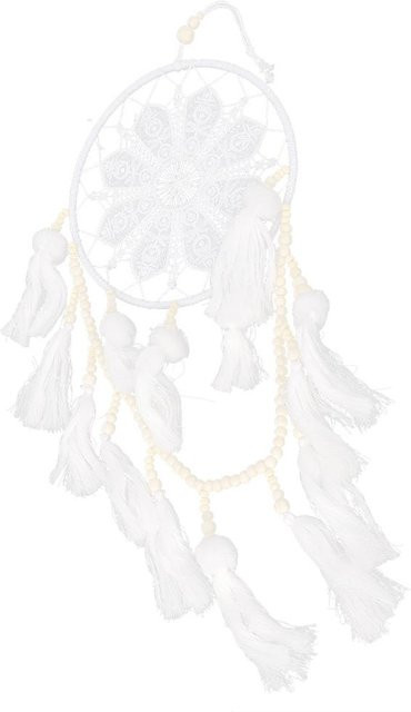 Handgefertigter Traumfänger mit Feen-Lichterkette von CosyHome in Weiß als Boho-Dekoration für Zuhause und Auto - Bild 1