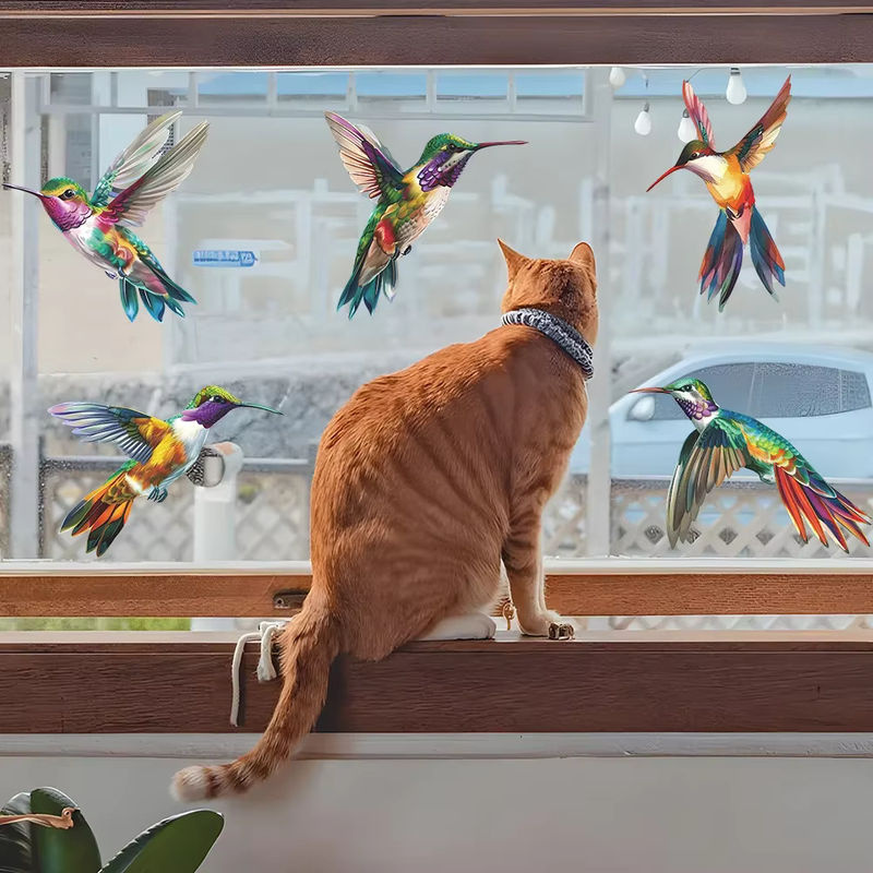 Bunter Kolibri Glasfenster Aufkleber mit Landschaftsmotiv als dekorativer UV-beständiger Fenstersticker für dein Zuhause, mehrfarbig - Bild 4