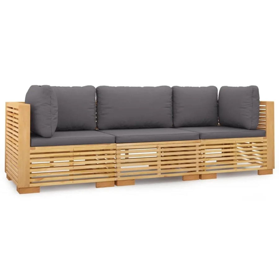 vidaXL 3-tlg Garten-Lounge-Set L-Form aus massivem Teakholz mit Kissen in Dunkelgrau - Bild 2