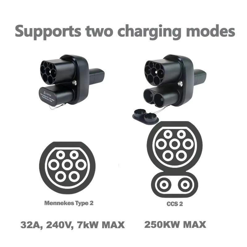 FITMPH CCS2+ Typ 2 zu NACS Tesla Konverter, 2-in-1 Adapter für DC und AC, Schwarz, 250kW für Tesla Model 3/X/Y/S, Max 250V 32A, für US-Tesla in Europa - Bild 4