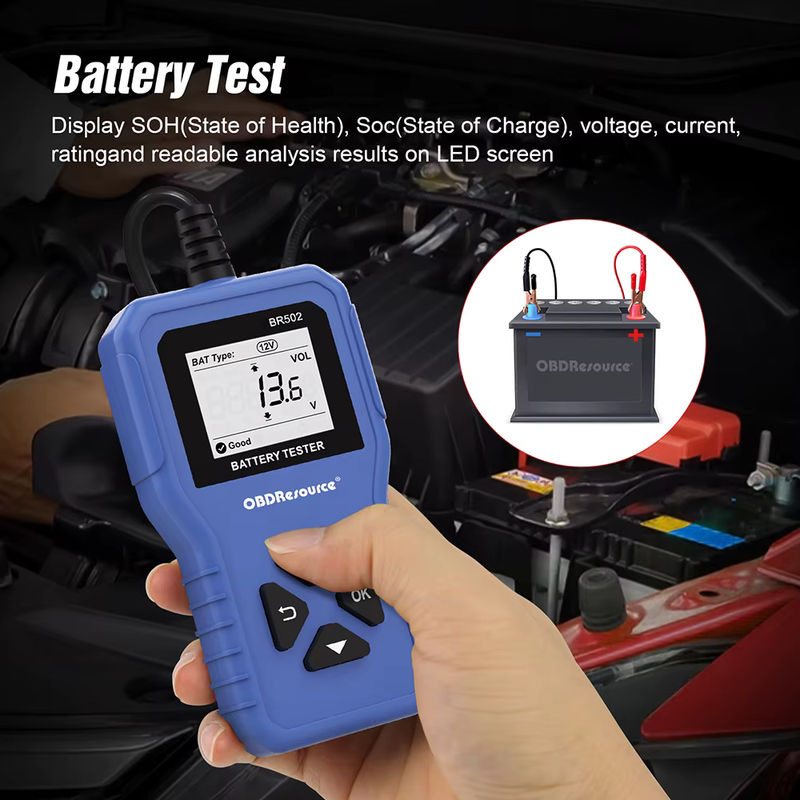 OBDResource Autobatterietester BR502 in Blau für 6V 12V 24V mit OBD2-Anschluss und 100-2000 CCA Analyse für 2Ah-220Ah - Bild 3