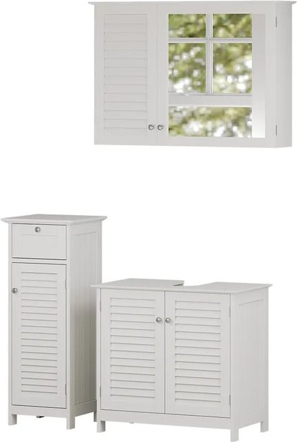 Vicco Badmöbel-Set Riad in Weiß, modernes 3-teiliges Badezimmer-Set mit Waschtischunterschrank, Spiegelschrank und Midischrank mit Lamellen-Front - Bild 1