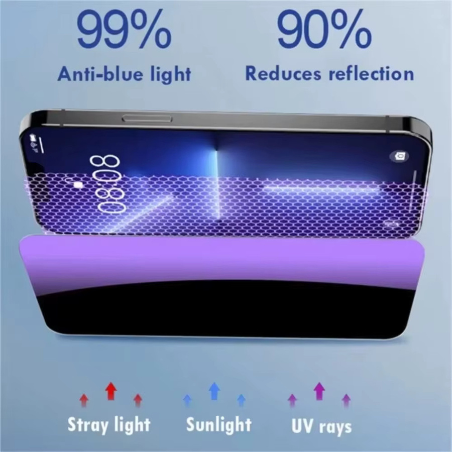 NNBILI Anti-Blaulicht-Displayschutz aus gehärtetem Glas für iPhone 15, 16, 14, 13 und 17 Pro Max, transparent - Bild 6