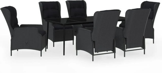 vidaXL 7-teilige Garten-Essgruppe aus PE-Rattan und Glas in Dunkelgrau - Bild 1
