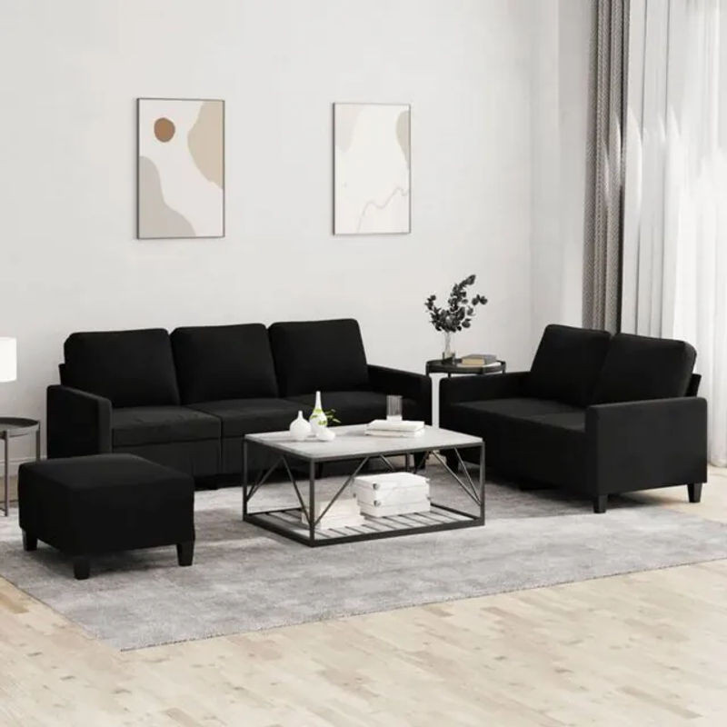 3-tlg. moderne Sofagarnitur mit Kissen aus Samt in Schwarz von vidaXL - Bild 1