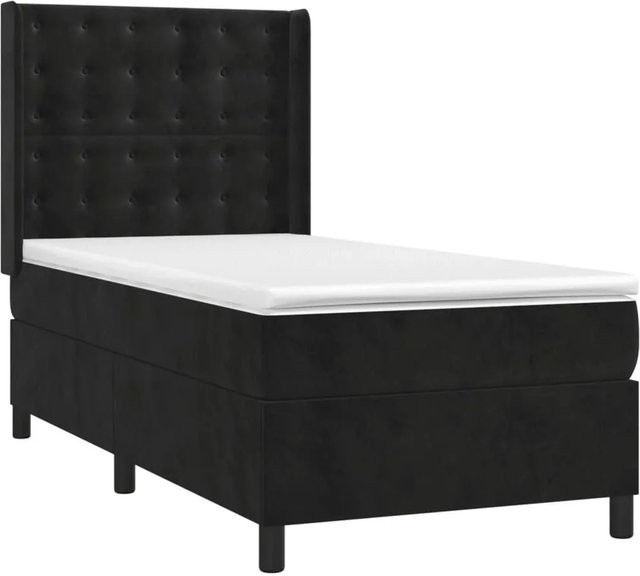 vidaXL Boxspringbett mit Matratze in Schwarz, Hybrid-Design mit LED-Unterbettbeleuchtung und USB-Ladeport, Samt, B/T/H: 80 x 200 x 118 cm - Bild 1