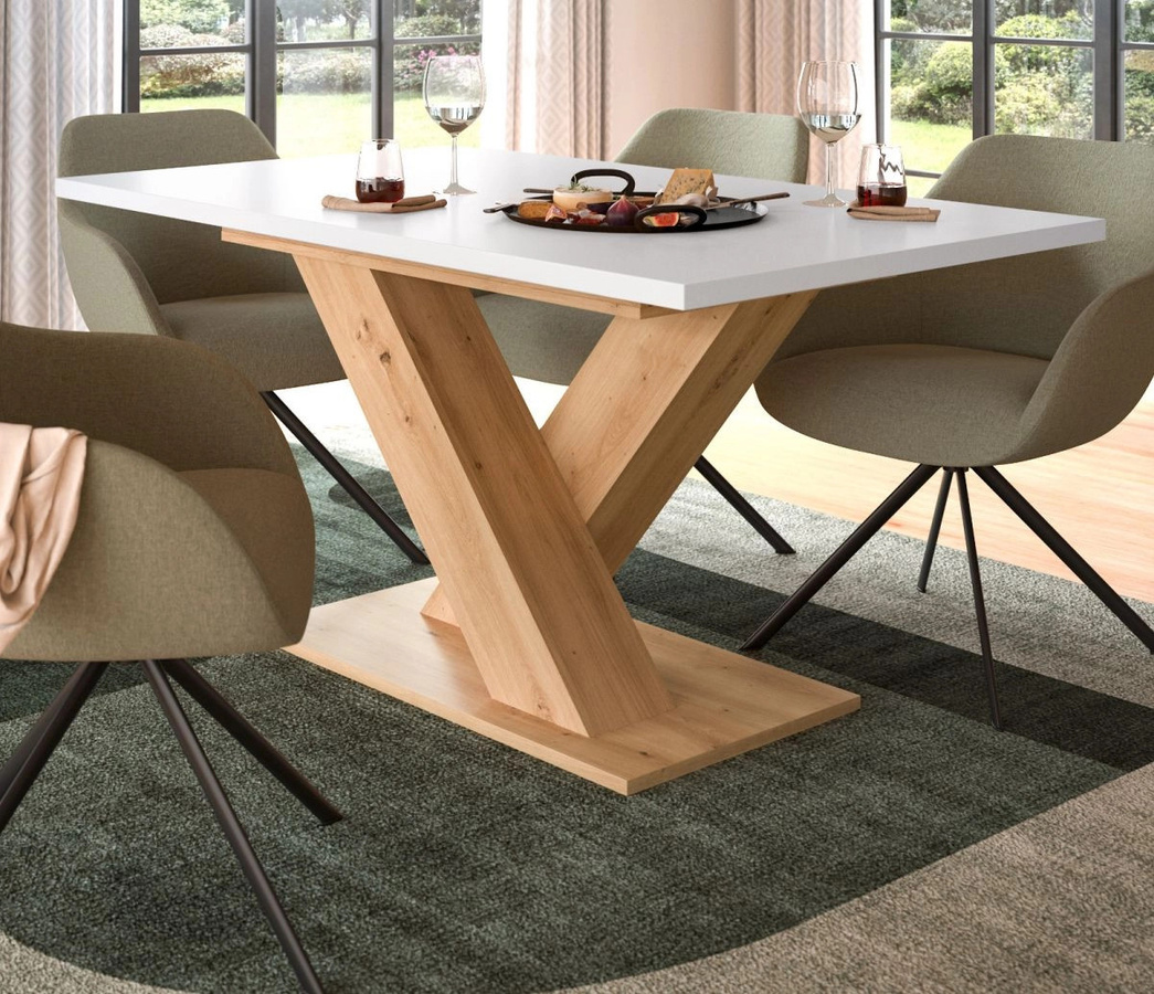 Inn.Furn Esstisch ausziehbar in Weiß und Eiche, rechteckig, B/T/H: 150 x 90 x 76 cm bis 190 x 90 x 76 cm - Bild 2