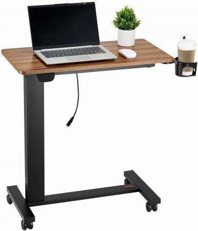 VEVOR Elektrischer Überbetttisch mit Rollen, Höhenverstellbarer Laptop-Schreibtisch mit Getränkehalter, Mobil und Höhenverstellbar, Farbe: Braun/Schwarz - Bild 1