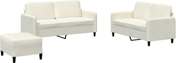 vidaXL 3-teilige Sofagarnitur aus Samt in Creme mit passendem Ottoman und Dekokissen im modernen Design