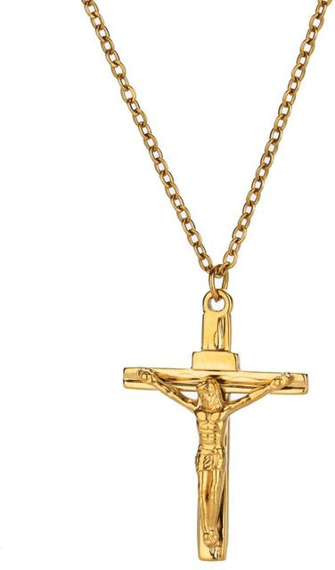 Halskette Edelstahl, Gold, Jesus Kreuz Anhänger, Unisex - Bild 1
