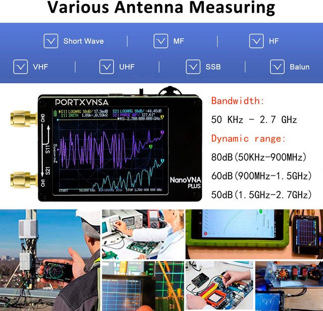 AISANRAY NanoVNA-H Plus Vektor-Netzwerk-Antennenanalysator 50KHz-2,7GHz mit 2,8-Zoll-Touchdisplay in Schwarz - Bild 1