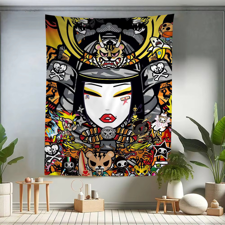 Japan Anime Wandteppich Potdemiel mit Tarot-Design im Hippie-Stil, Mehrfarbig - Bild 3