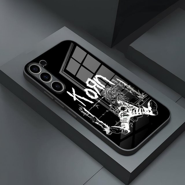 K-Korn Rockband Handyhülle mit Glasabdeckung für Samsung Galaxy S24 Ultra S23 FE S22 S21 S20 Plus A54 A34 A24 A53 und Note 20 in Schwarz - Bild 1