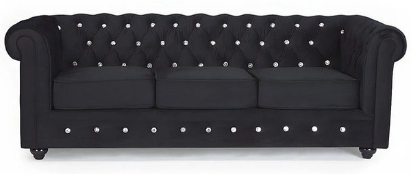 Vente-unique Chesterfield Sofa aus Samt in Schwarz mit 205 cm Breite