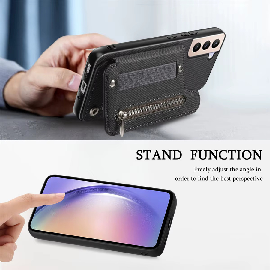 Flip Card Bag Handyhülle für Samsung Galaxy S25 Plus S24 FE S23 Ultra S22 S21 A56 A55 5G A54 A53 mit Handgelenkschlaufe, Reißverschluss und Wallet Cover in Blau - Bild 5