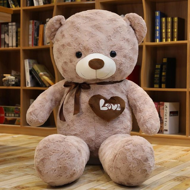 Großer Rosen-Teddybär, Plüsch-Teddybär Puppe, hellbraun, 80cm - Bild 1