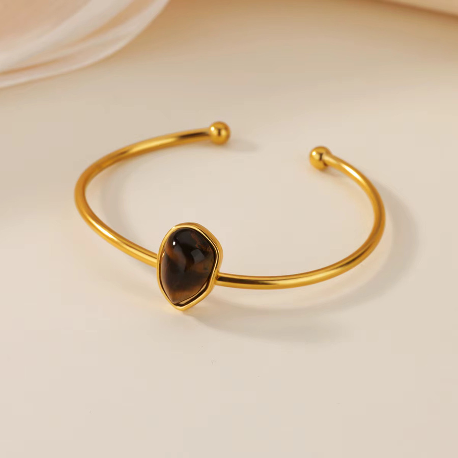 HPTOTMG Armband, Edelstahl, vergoldet, grüner ovaler Stein, Damen - Bild 1