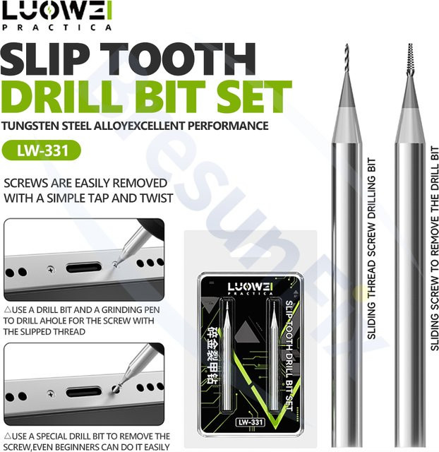 LUOWEI LW-331 Slip-Zahnbohrer-Set in Silber zum Entfernen defekter Schrauben für mobile Reparaturen und Bohrarbeiten - Bild 1
