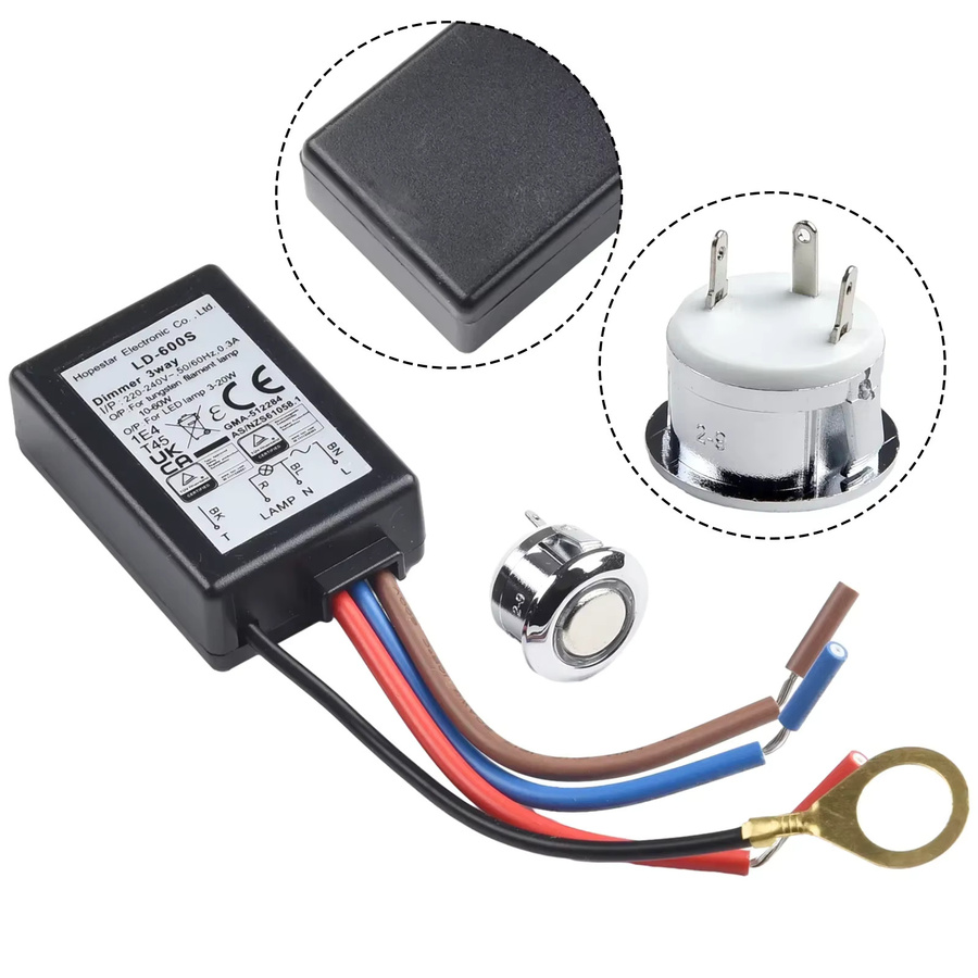 LD 600S Eingebauter 3-Wege-Finger-Touch-Dimmer-Schalter in Schwarz für LED und Glühlampen - Bild 2