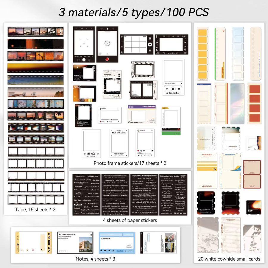 Imoda Vintage Film Notizen und Aufkleber Set, 100 Stück, Multicolour, Scrapbook Kit mit Filmstreifen und Fotorahmen für Journaling - Bild 5