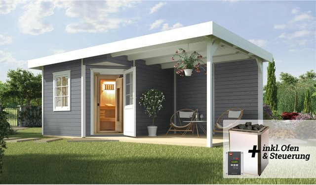 Weka Saunahaus Salo Sparset mit 7,5 kW Ofen in Grau, B/H/T: 646 x 237 x 338 cm - Bild 1