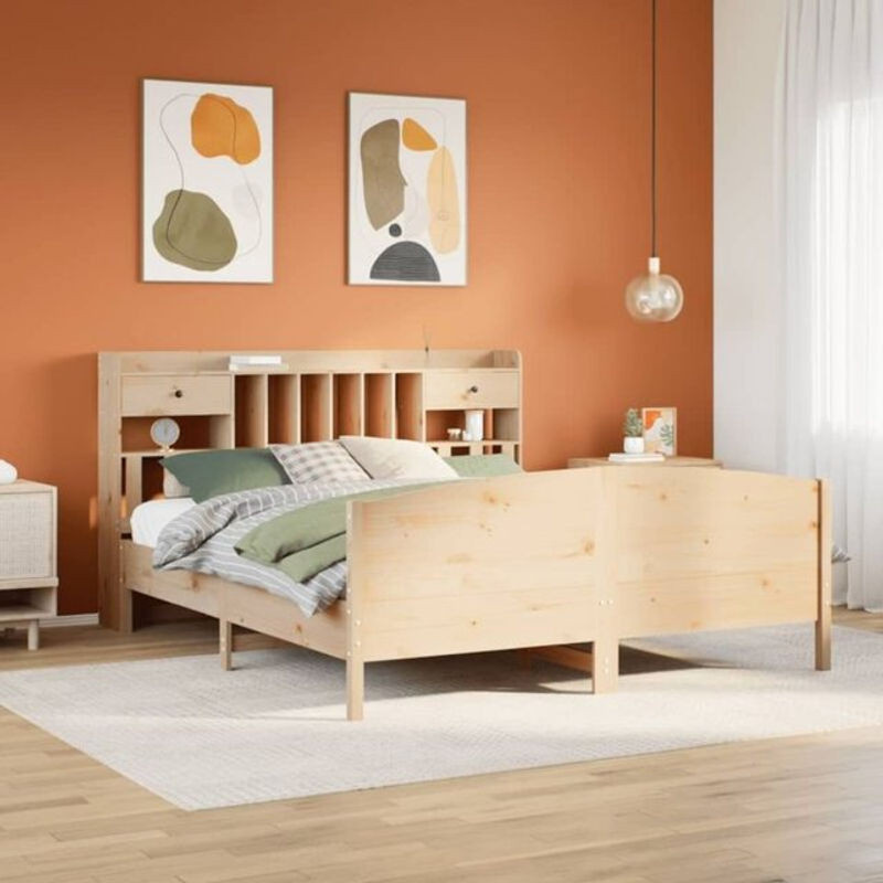 Massivholzbett mit Regal aus Kiefer von Vidaxl in Braun, B/T/H: 180 x 200 x 110 cm - Bild 1