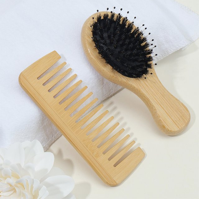 Bambuskamm und Luftkissenkamm Set, breite Zähne, Unisex - Bild 1