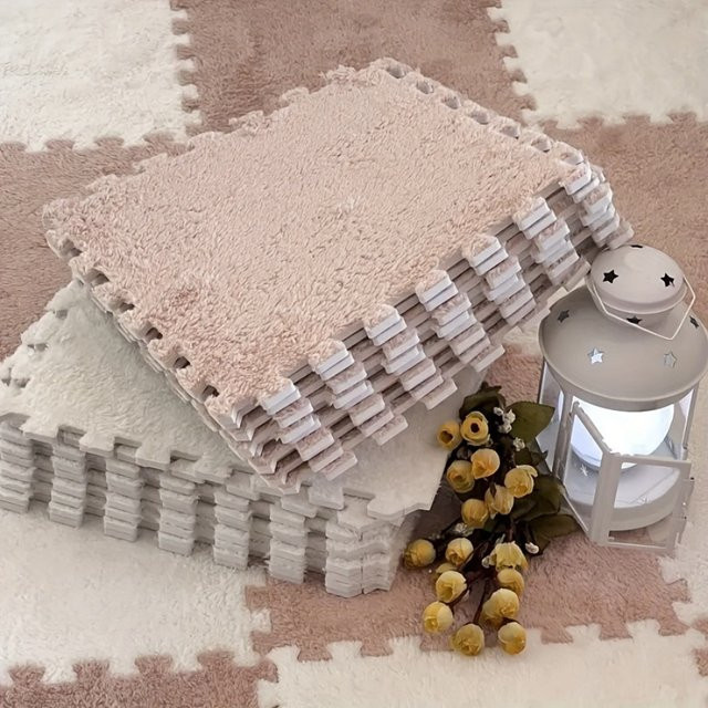 16-teiliges DHDH Plüsch-Baby-Spielmatten-Set aus Polyester in Beige, weiche gepolsterte Matten für Kinder und Spielbereiche - Bild 1