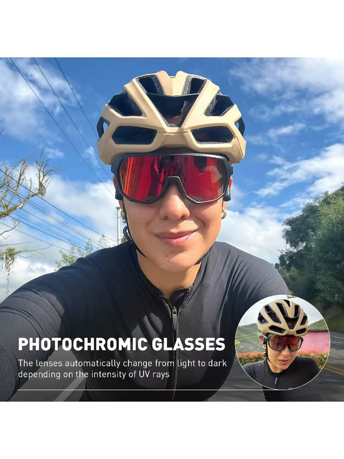 SCVCN Photochrome Sportsonnenbrille, Vollrand, Unisex, Kunststoff - Bild 5