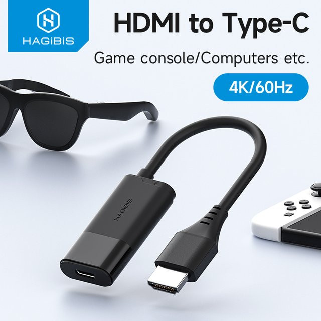 Hagibis HDMI zu USB C Konverter Adapter für AR Brillen in Schwarz zum Aufladen und Spielen mit Switch, PS5 und Xbox sowie Rokid, Xreal und Thunderbird - Bild 1