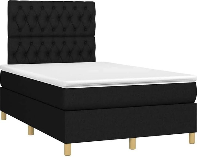 vidaXL Boxspringbett mit Matratze und LED-Unterbettbeleuchtung in Schwarz, Hybrid-Bett mit USB-Ladeport und Taschenfederkern, B/T: 120 x 190 cm - Bild 1