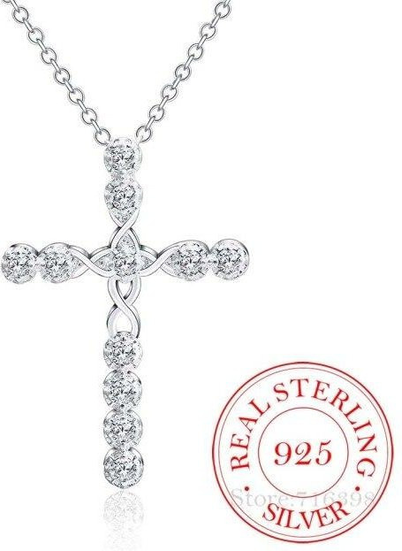 Allbestart Halskette Kreuz, 925 Silber, Kristall, Zirkonia, Damen, weiß - Bild 1