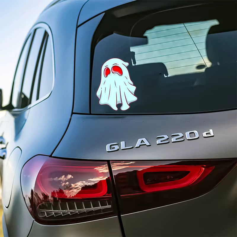 Halowmas Reflektierende Geist Aufkleber in Silber und Weiß, Wasserdichte Matte Sticker für Auto, Motorrad, Helm und Laptop - Bild 2